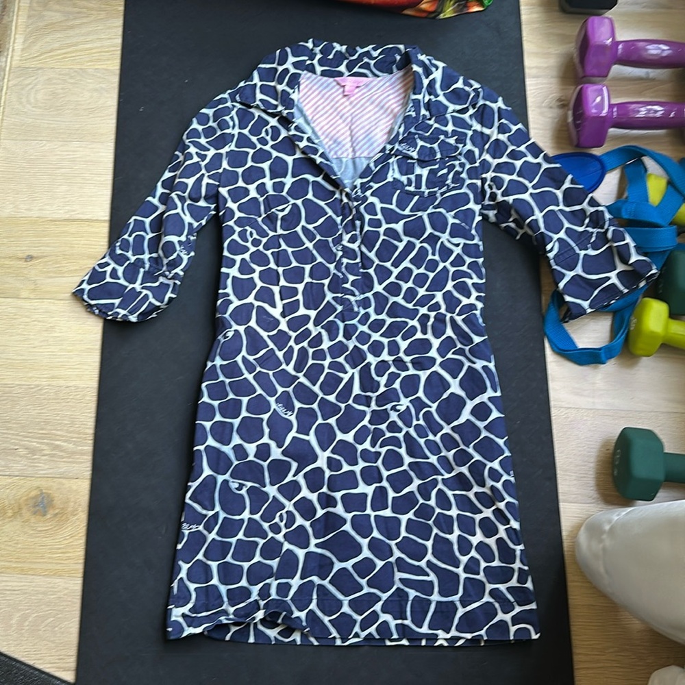 Lilly Pulitzer Navy Giraffe Print Shirt Dress Sz. 0